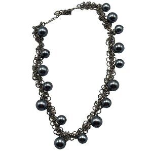 costume jewelry necklace chain beaded black silver clasp lock length READ